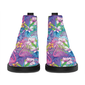 Colorful Tropical Flamingo Print Flat Ankle Boots