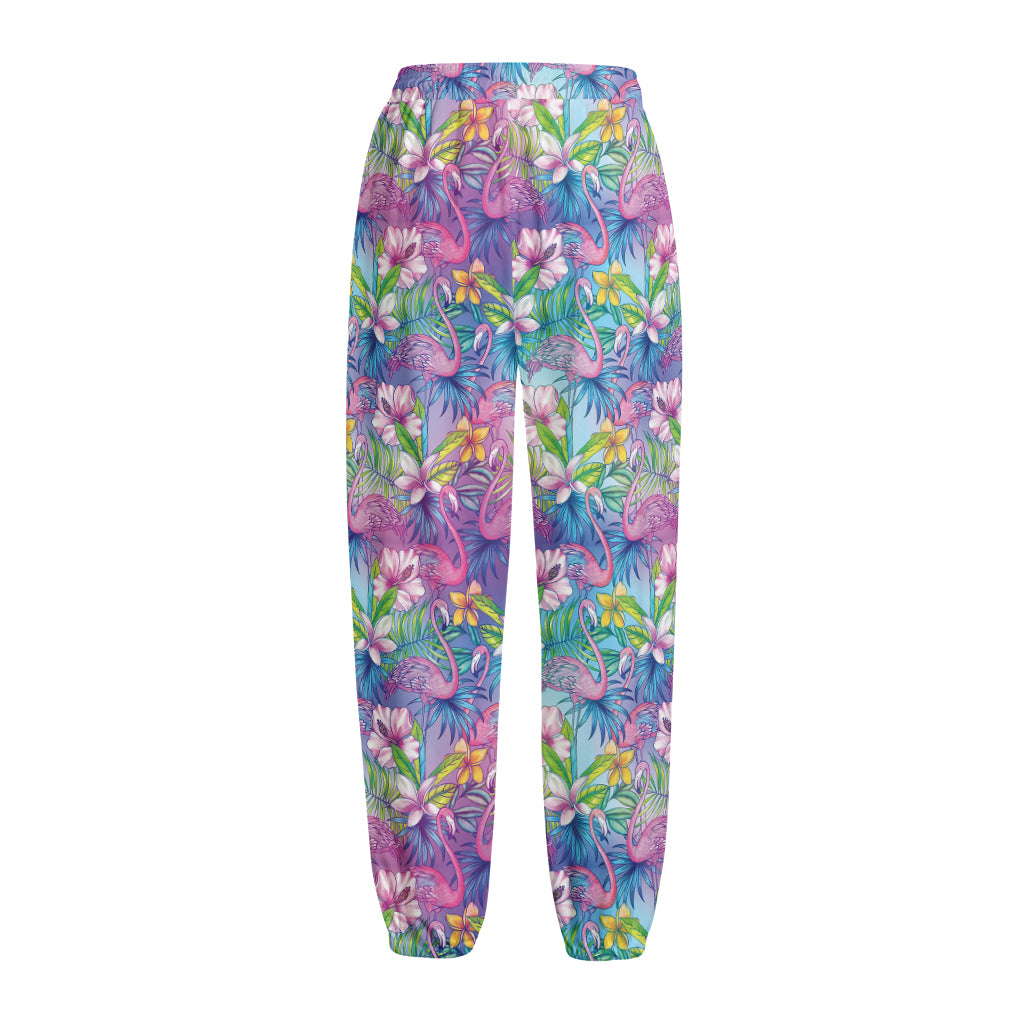 Colorful Tropical Flamingo Print Fleece Lined Knit Pants