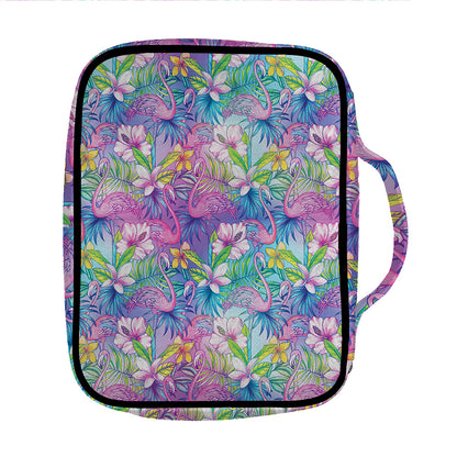 Colorful Tropical Flamingo Print Front Pocket Bible Bag