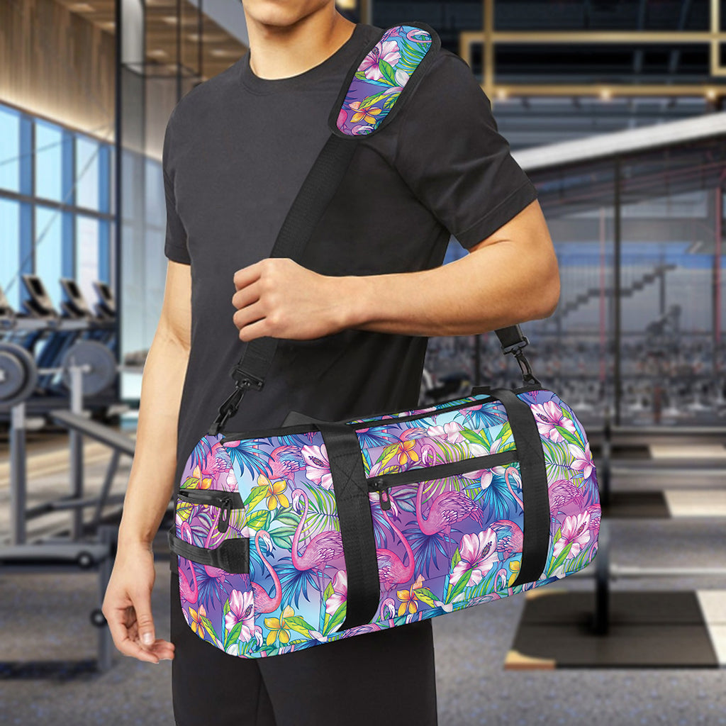 Colorful Tropical Flamingo Print Gym Bag