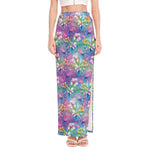 Colorful Tropical Flamingo Print High Slit Maxi Skirt