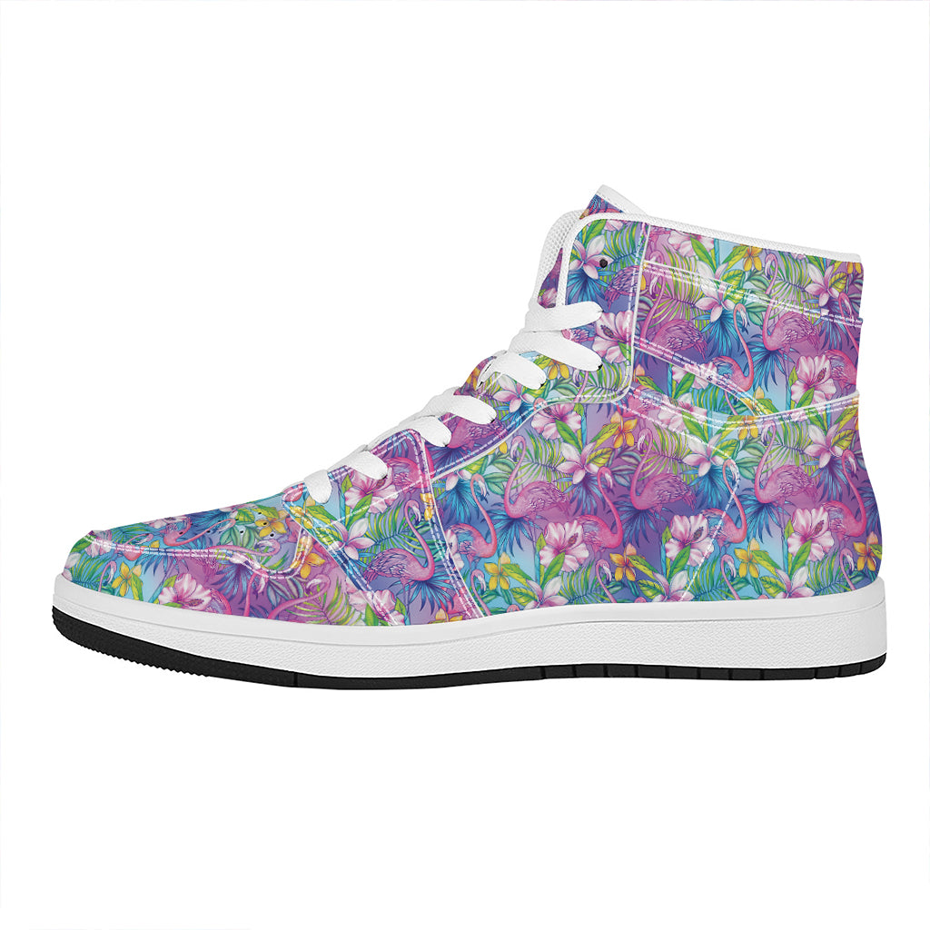 Colorful Tropical Flamingo Print High Top Leather Sneakers