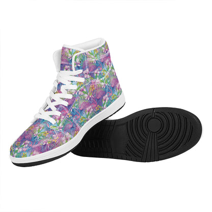 Colorful Tropical Flamingo Print High Top Leather Sneakers