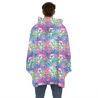 Colorful Tropical Flamingo Print Hoodie Blanket