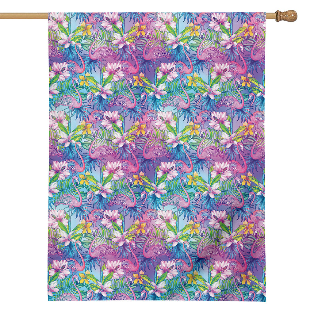 Colorful Tropical Flamingo Print House Flag