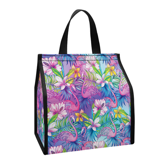 Colorful Tropical Flamingo Print Insulated Lunch Tote