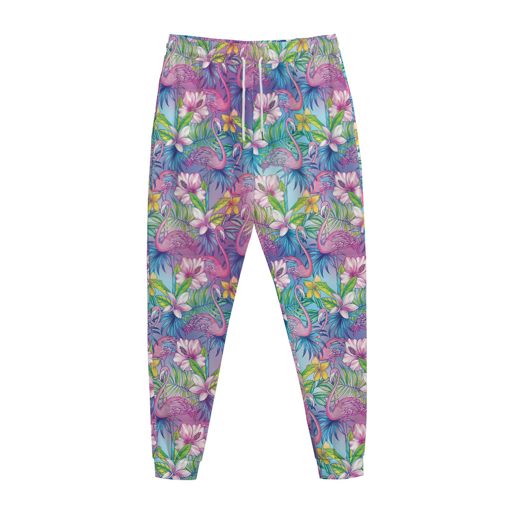 Colorful Tropical Flamingo Print Jogger Pants