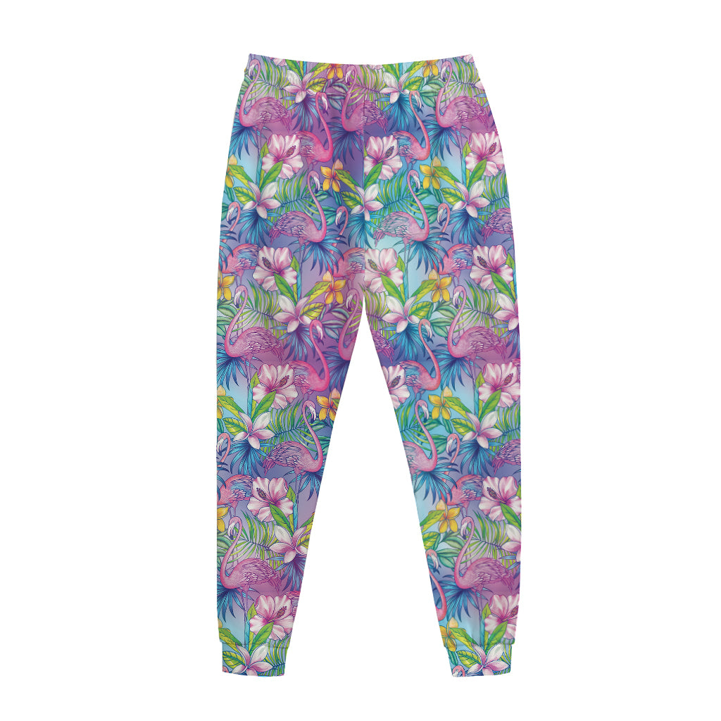 Colorful Tropical Flamingo Print Jogger Pants