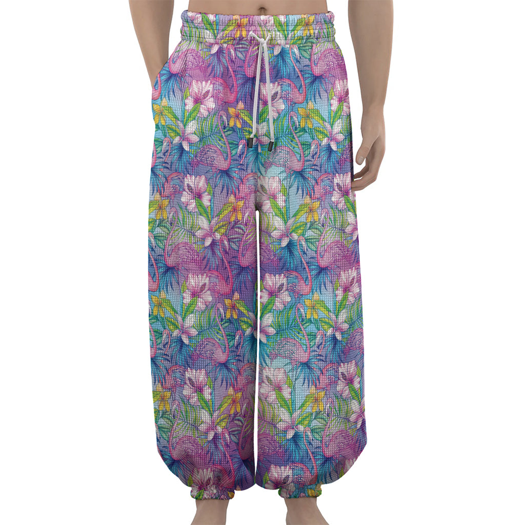 Colorful Tropical Flamingo Print Lantern Pants