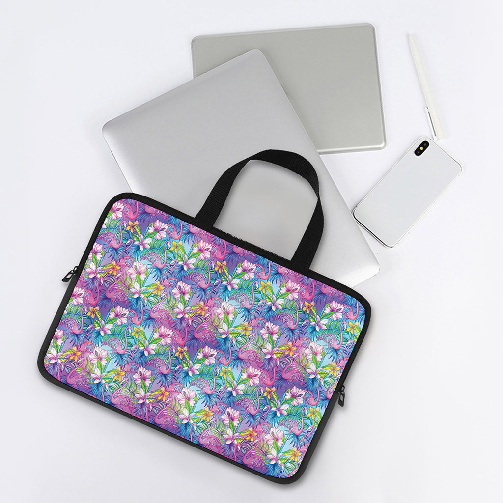 Colorful Tropical Flamingo Print Laptop Sleeve With Handle