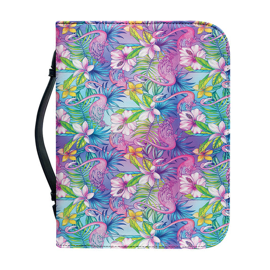 Colorful Tropical Flamingo Print Leather Bible Cover
