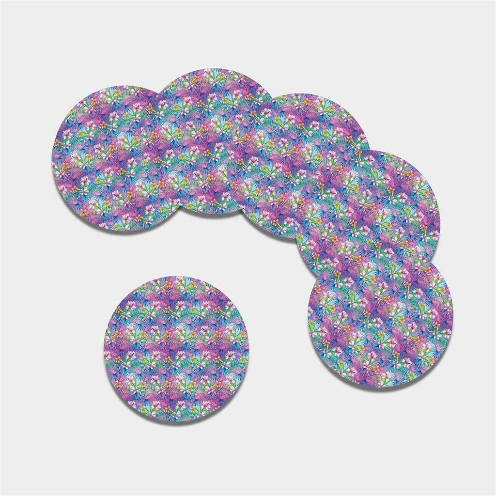 Colorful Tropical Flamingo Print Leather Coaster Set