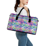 Colorful Tropical Flamingo Print Leather Duffle Bag