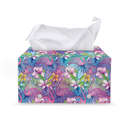 Colorful Tropical Flamingo Print Leather Tissue Box Cover