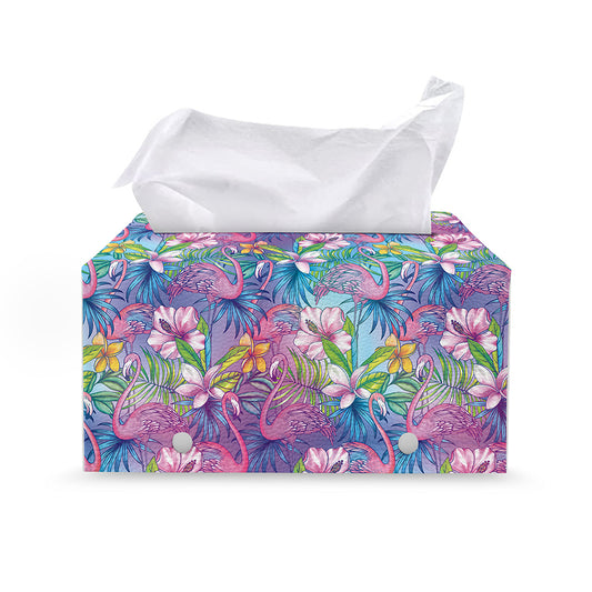Colorful Tropical Flamingo Print Leather Tissue Box Cover