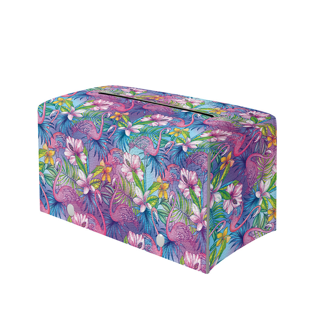 Colorful Tropical Flamingo Print Leather Tissue Box Cover