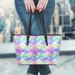 Colorful Tropical Flamingo Print Leather Tote Bag