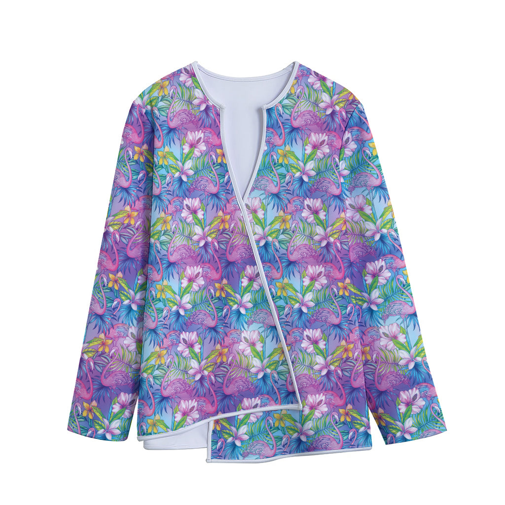 Colorful Tropical Flamingo Print Long Sleeve Short Coat