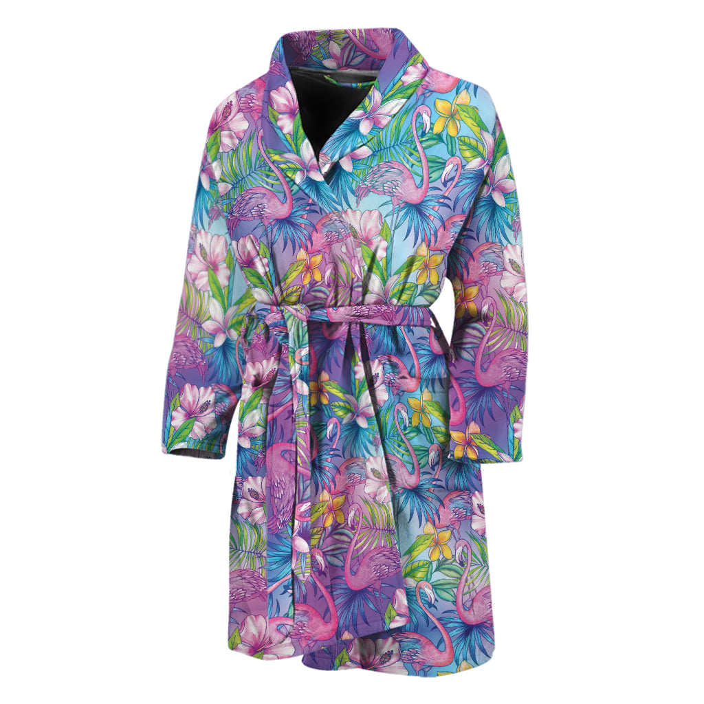 Colorful Tropical Flamingo Print Men's Bathrobe