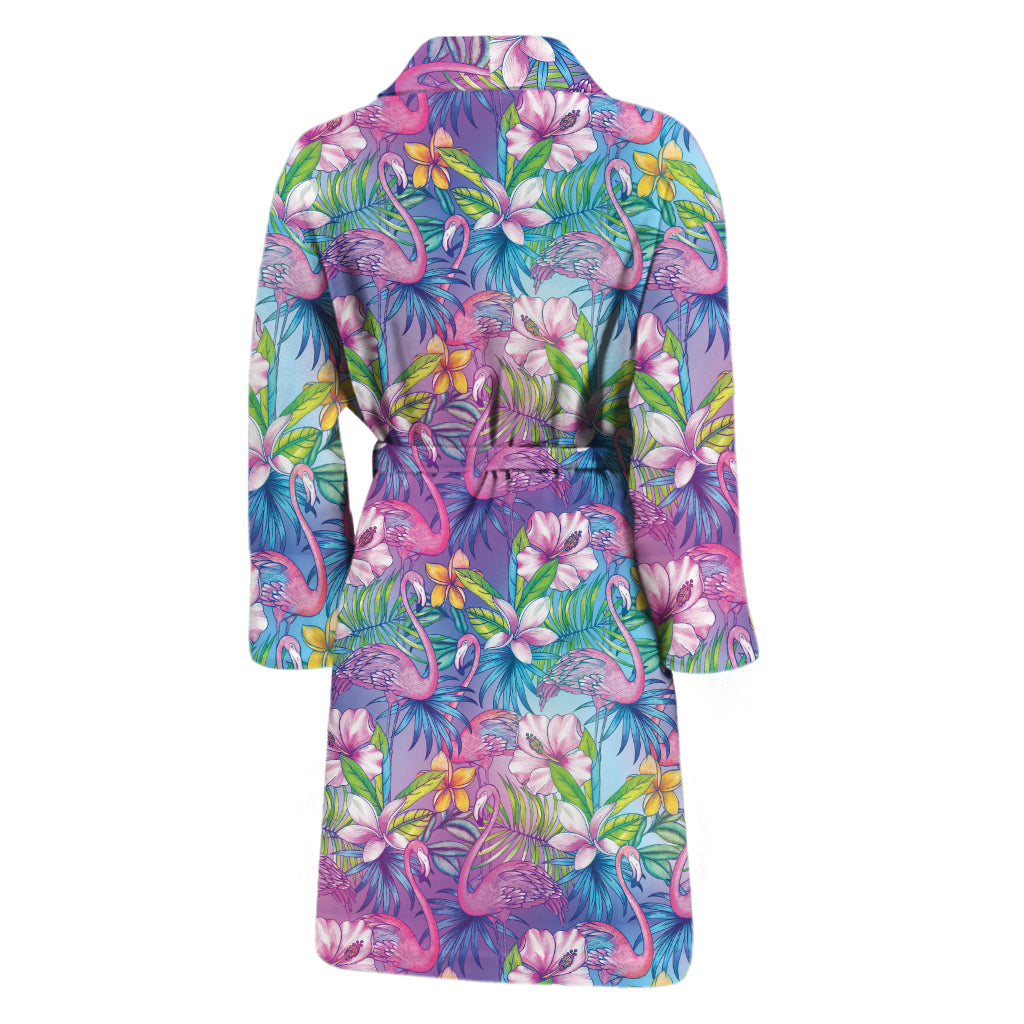 Colorful Tropical Flamingo Print Men's Bathrobe