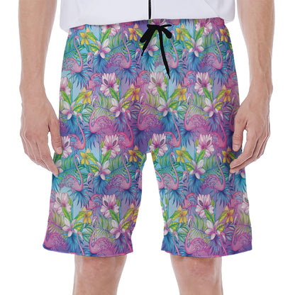 Colorful Tropical Flamingo Print Men's Beach Shorts