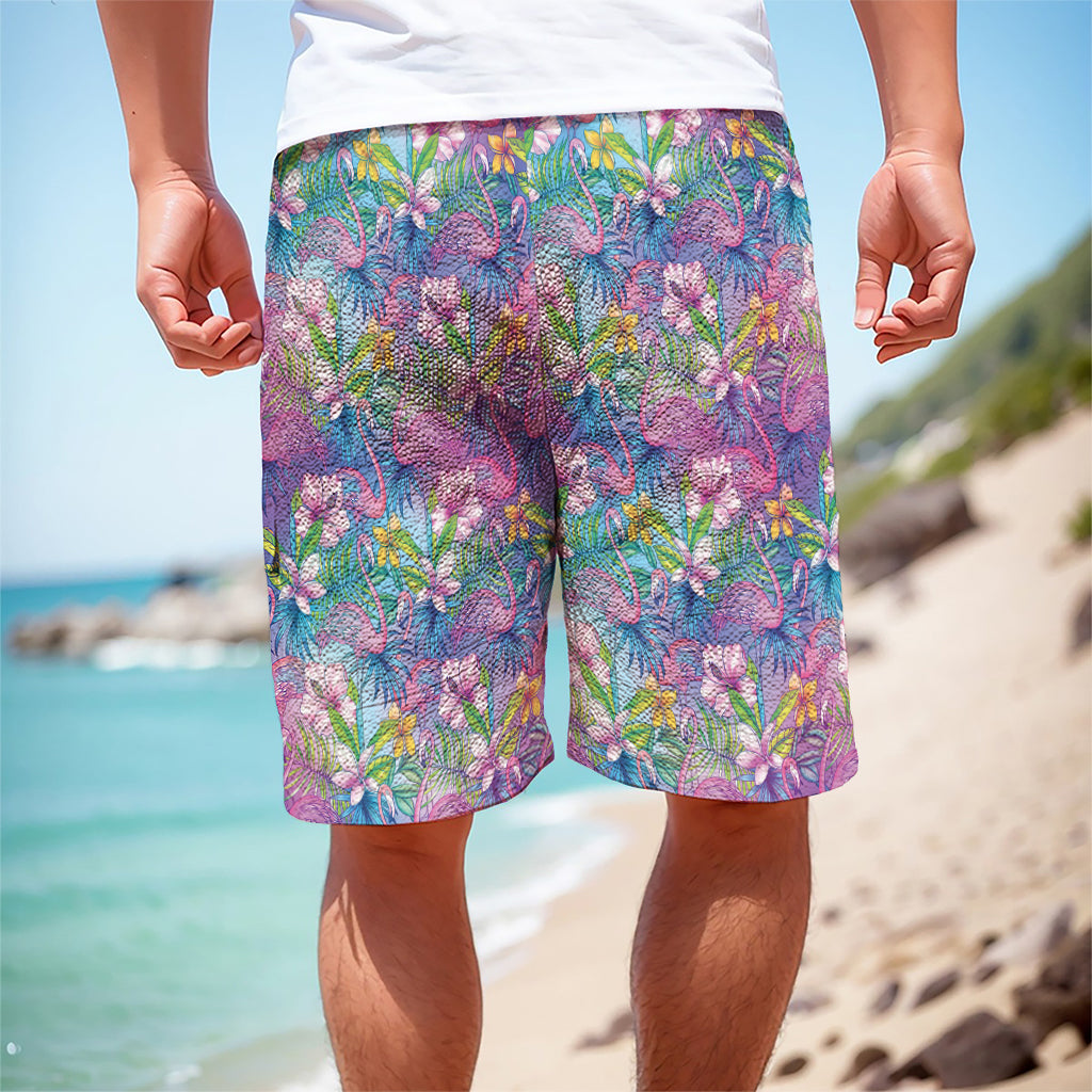 Colorful Tropical Flamingo Print Men's Cargo Shorts