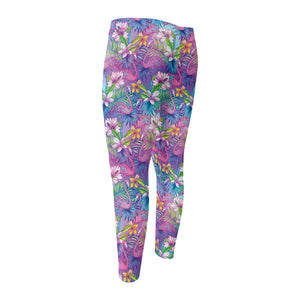 Colorful Tropical Flamingo Print Men's Compression Pants