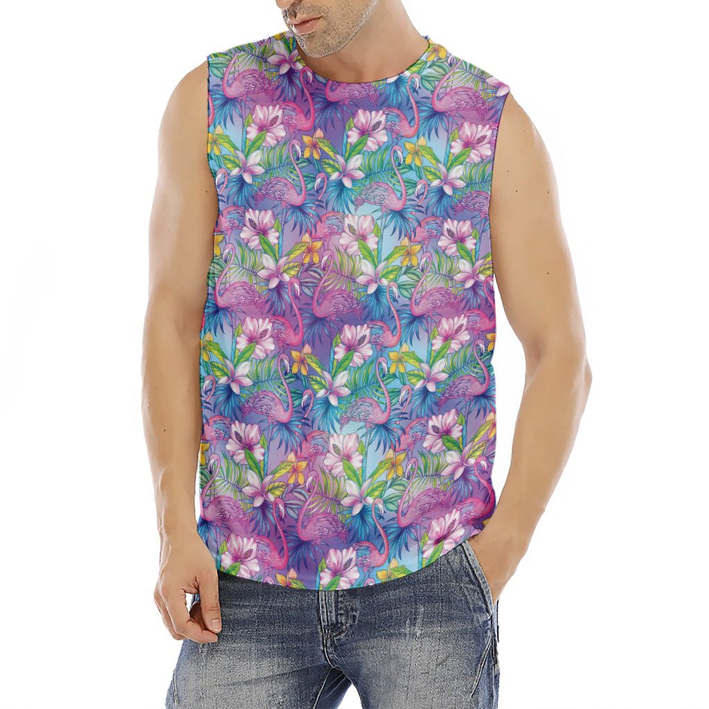 Colorful Tropical Flamingo Print Men's Fitness Tank Top