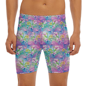 Colorful Tropical Flamingo Print Men's Long Boxer Briefs