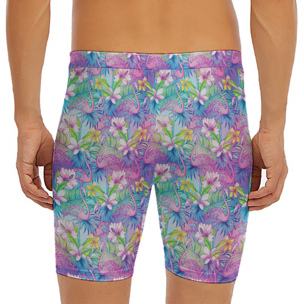 Colorful Tropical Flamingo Print Men's Long Boxer Briefs