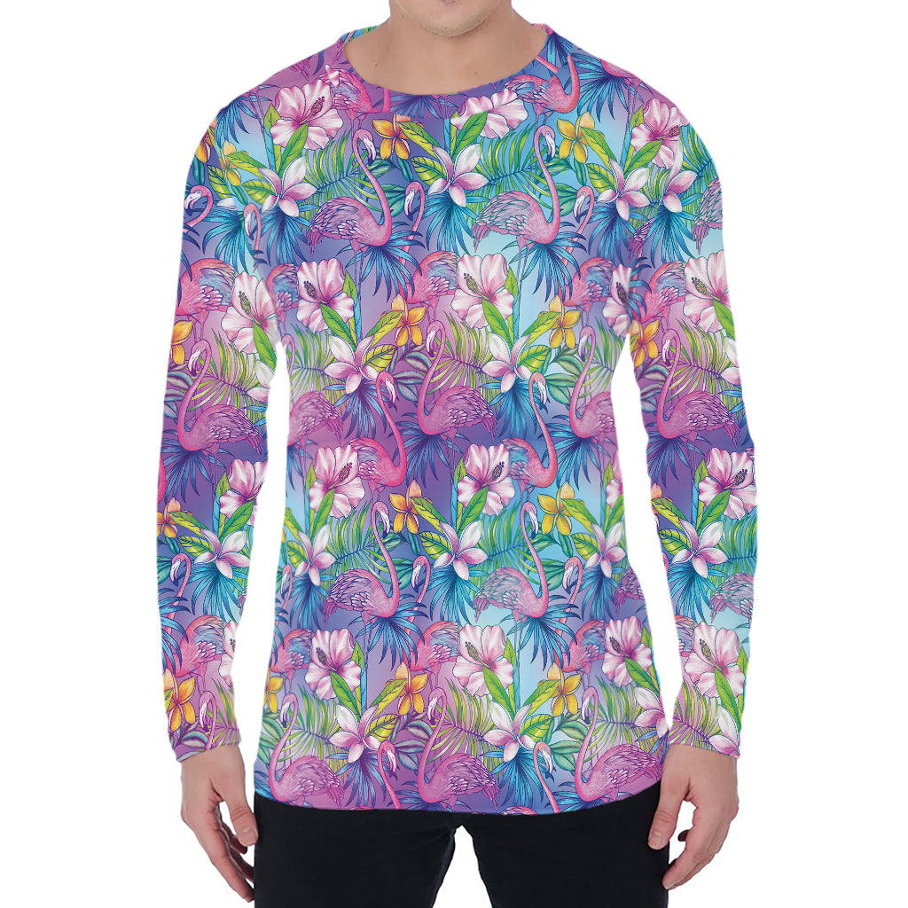 Colorful Tropical Flamingo Print Men's Long Sleeve T-Shirt