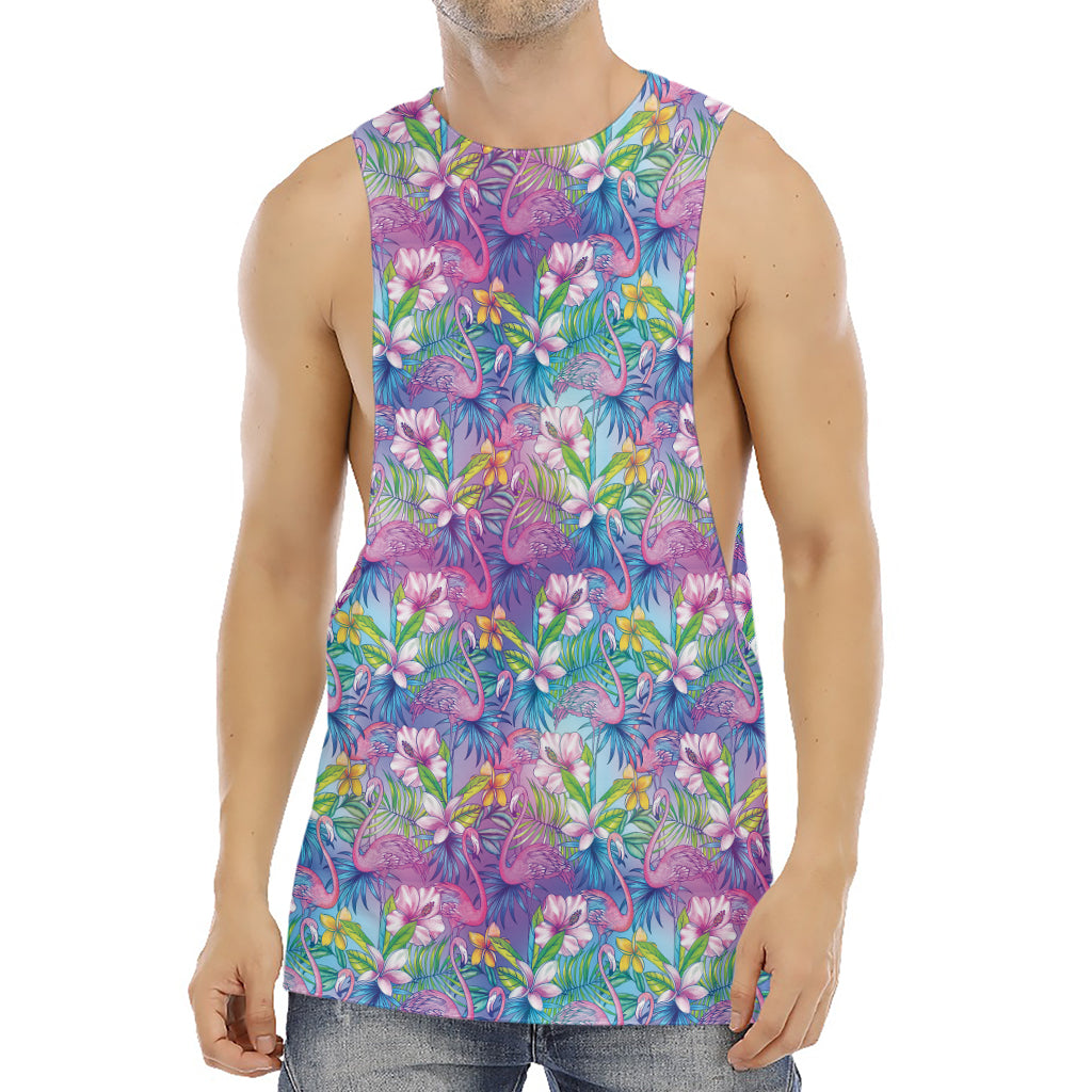 Colorful Tropical Flamingo Print Men's Muscle Tank Top