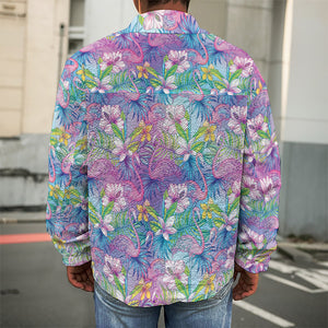 Colorful Tropical Flamingo Print Men's Shirt Jacket