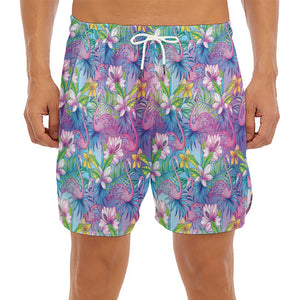 Colorful Tropical Flamingo Print Men's Split Running Shorts