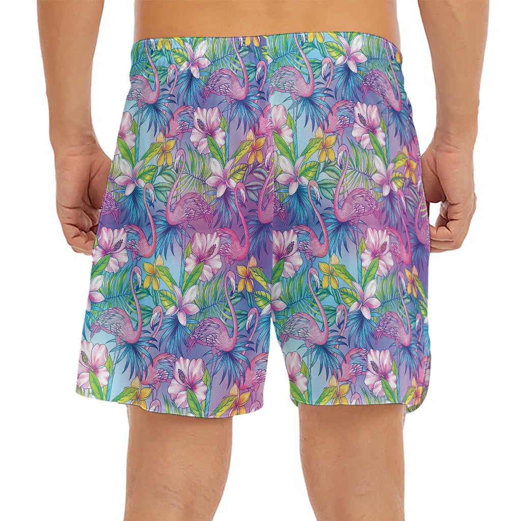 Colorful Tropical Flamingo Print Men's Split Running Shorts