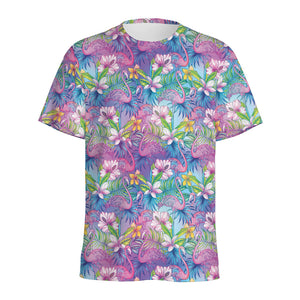 Colorful Tropical Flamingo Print Men's Sports T-Shirt