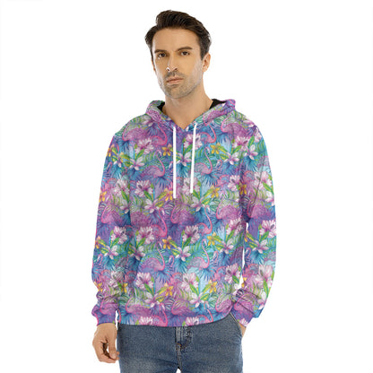 Colorful Tropical Flamingo Print Men's Velvet Pullover Hoodie