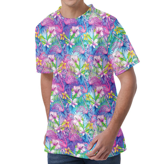 Colorful Tropical Flamingo Print Men's Velvet T-Shirt