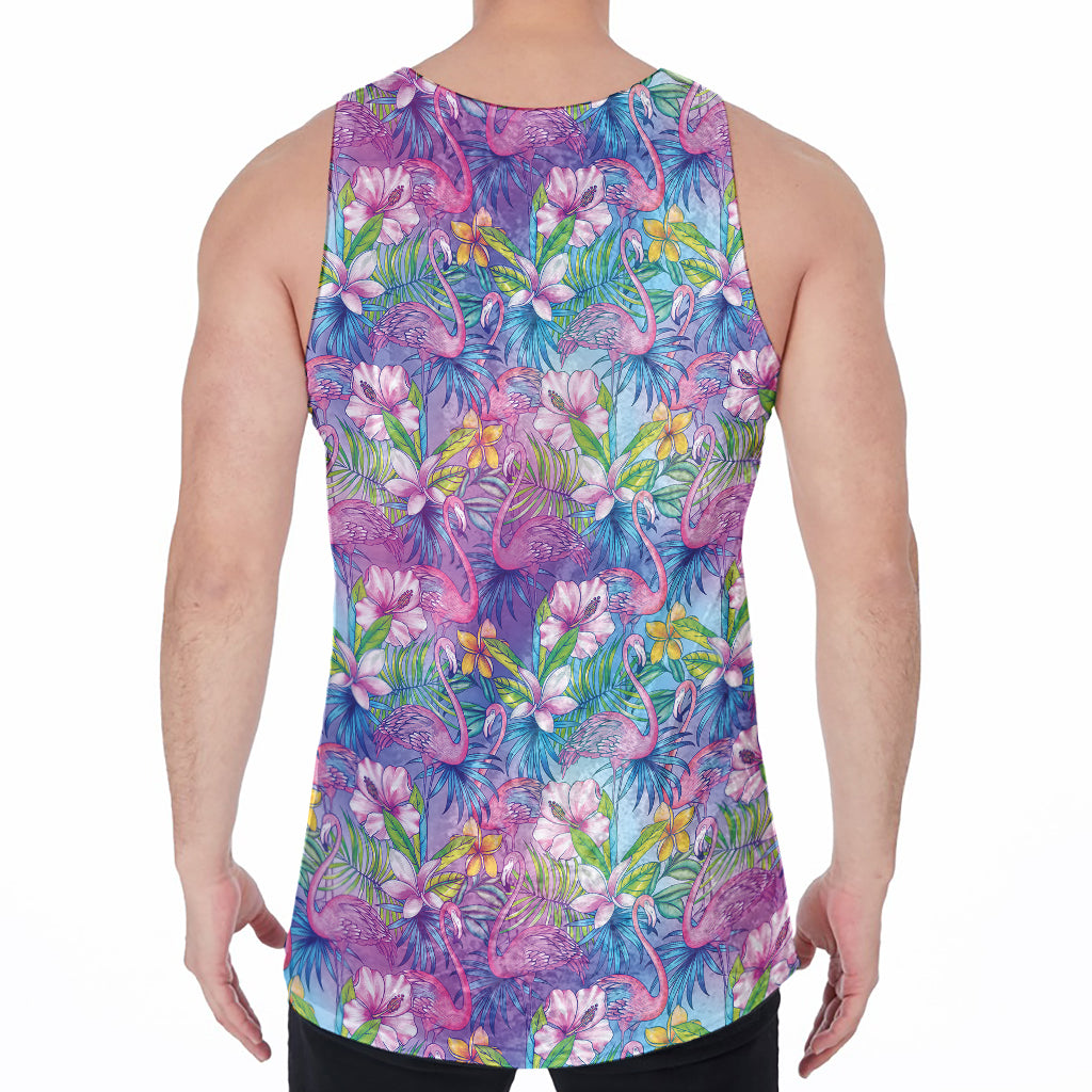 Colorful Tropical Flamingo Print Men's Velvet Tank Top