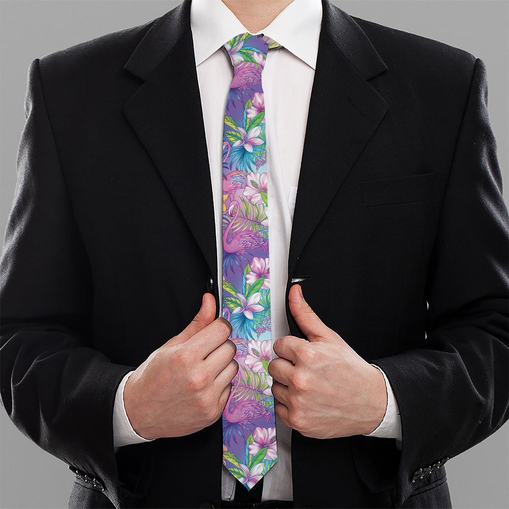 Colorful Tropical Flamingo Print Necktie