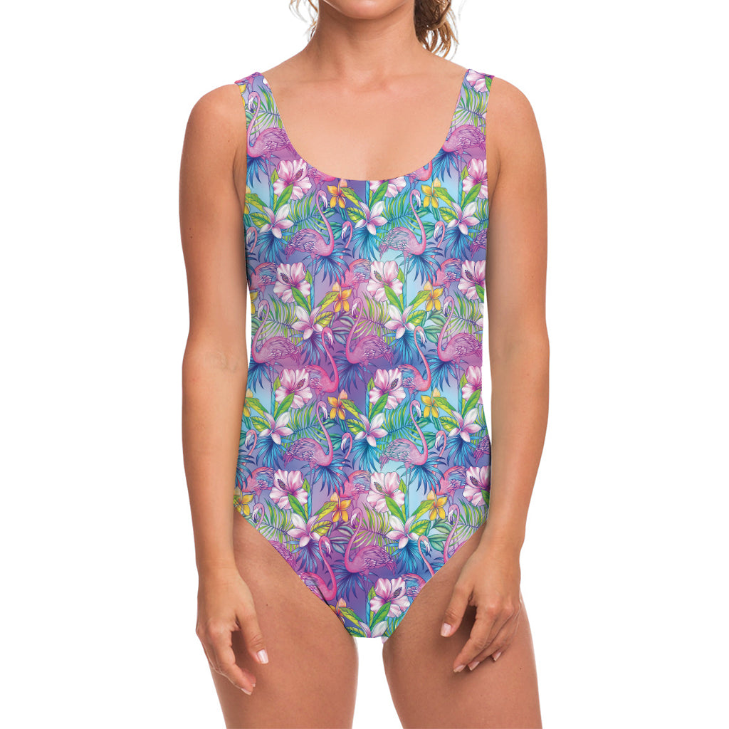 Colorful Tropical Flamingo Print One Piece Swimsuit