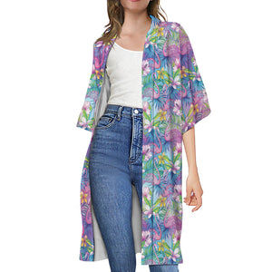 Colorful Tropical Flamingo Print Open Front Beach Cover Up