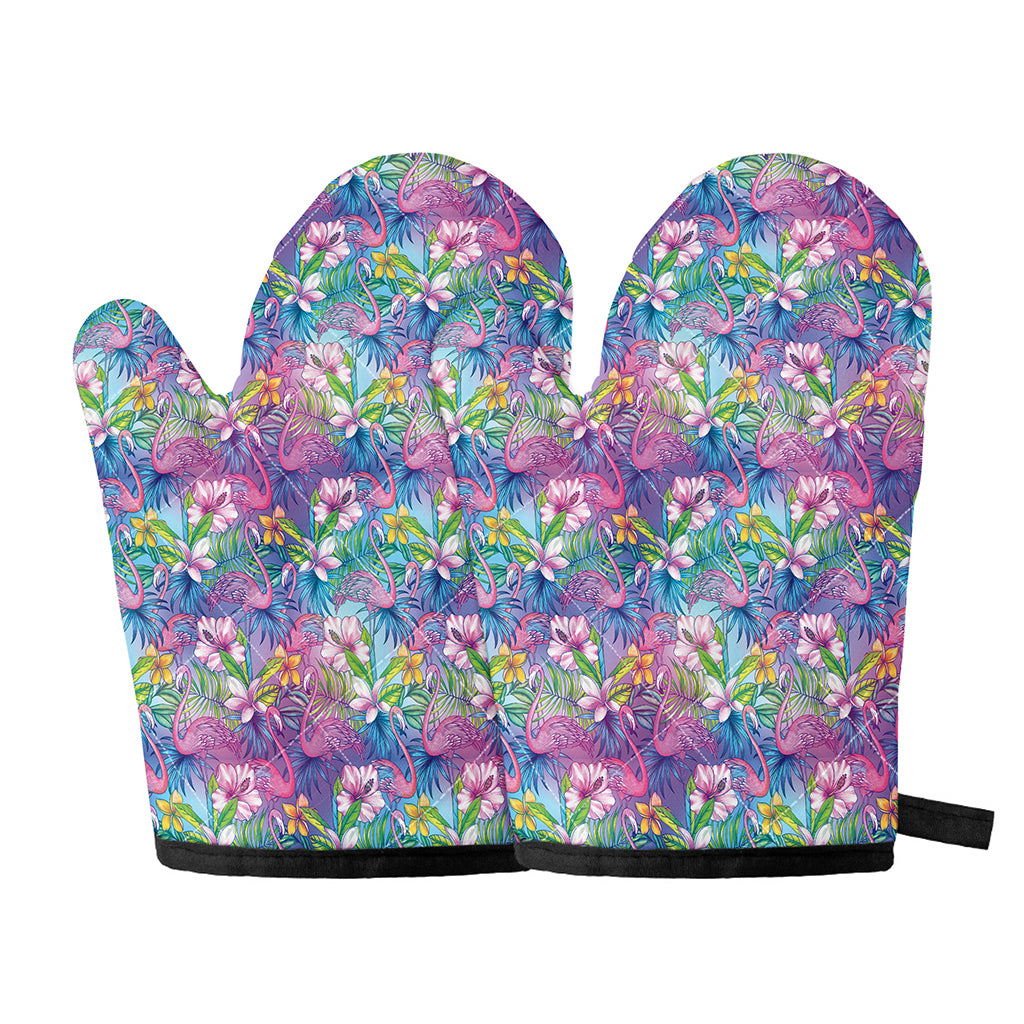 Colorful Tropical Flamingo Print Oven Mitts