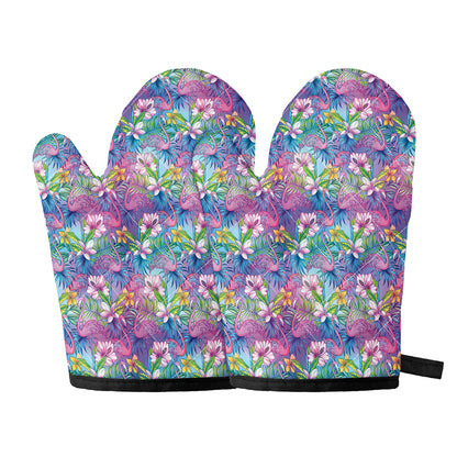 Colorful Tropical Flamingo Print Oven Mitts