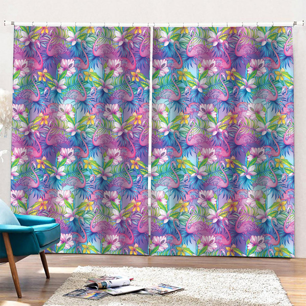 Colorful Tropical Flamingo Print Pencil Pleat Curtains