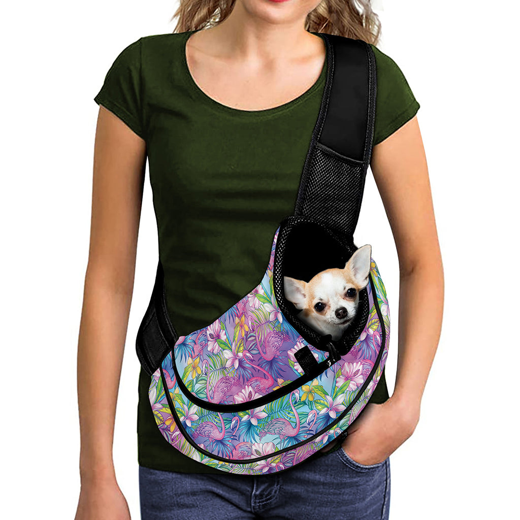 Colorful Tropical Flamingo Print Pet Sling Carrier