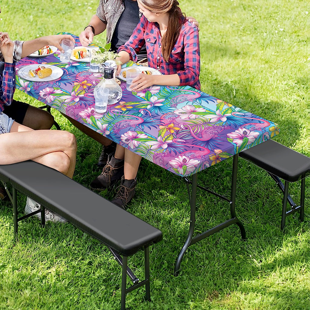 Colorful Tropical Flamingo Print Picnic Table Cover