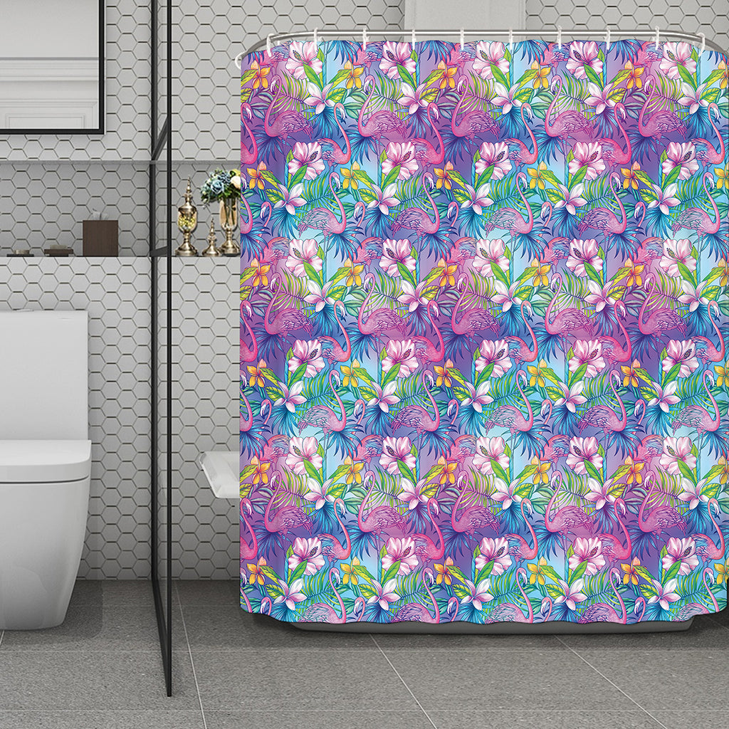 Colorful Tropical Flamingo Print Polyester Shower Curtain