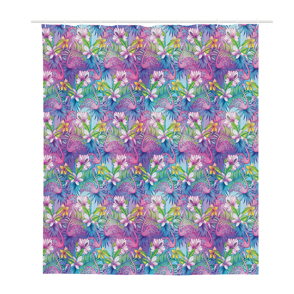 Colorful Tropical Flamingo Print Polyester Shower Curtain