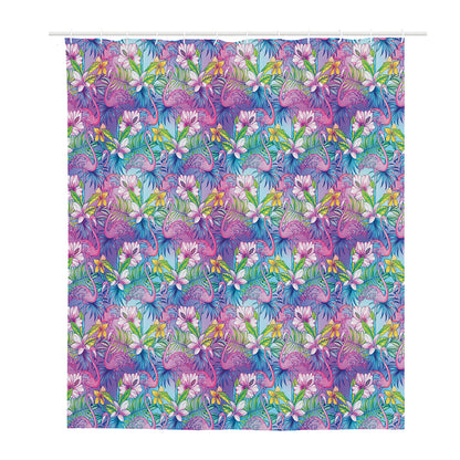 Colorful Tropical Flamingo Print Polyester Shower Curtain